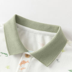 Dave&Bella Toddler Boys Summer Cute Animal Print White Short Sleeve College-style Polos