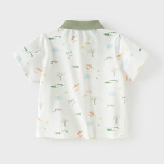 Dave&Bella Toddler Boys Summer Cute Animal Print White Short Sleeve College-style Polos