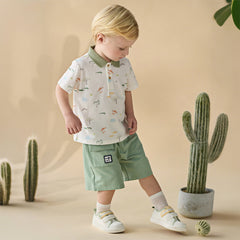 Dave&Bella Toddler Boys Summer Cute Animal Print White Short Sleeve College-style Polos