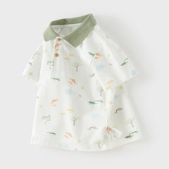 Dave&Bella Toddler Boys Summer Cute Animal Print White Short Sleeve College-style Polos