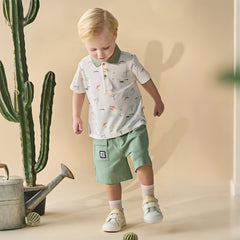 Dave&Bella Toddler Boys Summer Cute Animal Print White Short Sleeve College-style Polos