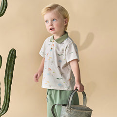 Dave&Bella Toddler Boys Summer Cute Animal Print White Short Sleeve College-style Polos