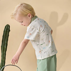 Dave&Bella Toddler Boys Summer Cute Animal Print White Short Sleeve College-style Polos