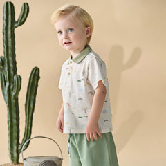 Dave&Bella Toddler Boys Summer Cute Animal Print White Short Sleeve College-style Polos