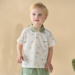 Dave&Bella Toddler Boys Summer Cute Animal Print White Short Sleeve College-style Polos