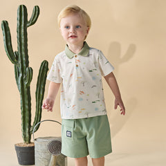 Dave&Bella Toddler Boys Summer Cute Animal Print White Short Sleeve College-style Polos