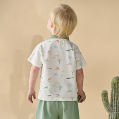 Dave&Bella Toddler Boys Summer Cute Animal Print White Short Sleeve College-style Polos