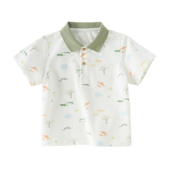 Dave&Bella Toddler Boys Summer Cute Animal Print White Short Sleeve College-style Polos