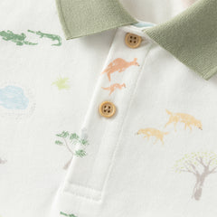 Dave&Bella Toddler Boys Summer Cute Animal Print White Short Sleeve College-style Polos