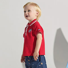 Dave&Bella Toddler Boys Summer Red/Blue College-style Short Sleeve School Polos