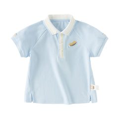 Dave&Bella Toddler Boys Summer Red/Blue College-style Short Sleeve School Polos