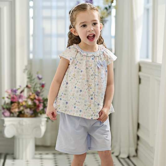 Dave&Bella Summer Toddler Girls Floral Print Short Sleeve Daily Top Shots Sets