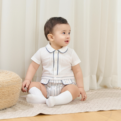 Dave&Bella Summer Baby Boys Beige Breathable Comfortable Indoor Cotton Rompers