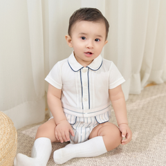 Dave&Bella Summer Baby Boys Beige Breathable Comfortable Indoor Cotton Rompers