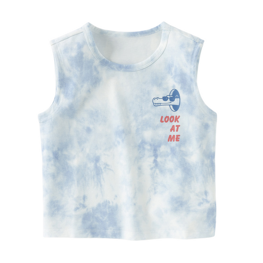 Dave&Bella Summer Toddler Boys Sea Blue Blending Print Breathable Tank