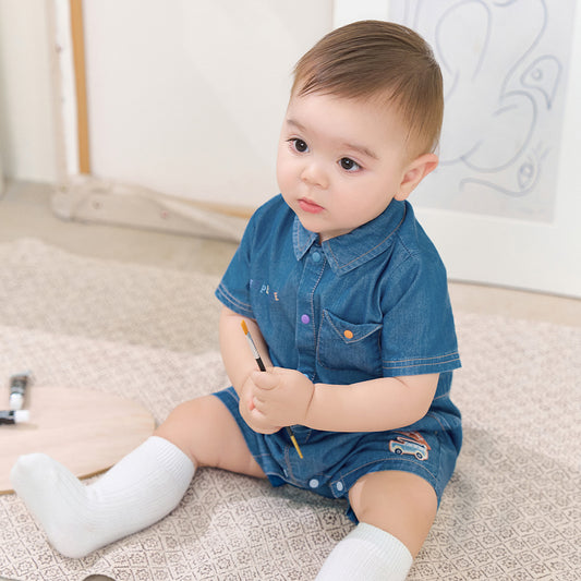 Dave&Bella Baby Boys Summer Fashion Denim Blue Casual Sun Protection denim Rompers
