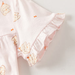 Dave&Bella Summer Toddler Girls Sweet Pink Print Short Sleeve Lightweight Cooling Pajamas