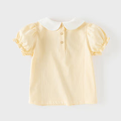 Dave&Bella Summer Toddler Girls Charming Yellow Breathable Cotton Cat Print T-shirts