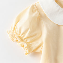 Dave&Bella Summer Toddler Girls Charming Yellow Breathable Cotton Cat Print T-shirts