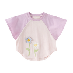 Dave&Bella Summer Toddler Girls Purple Cotton Comfortable Design Round Collar T-Shirt