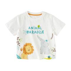 Dave&Bella Toddler Boys Summer Multi-color Cute Animal Print Breathable Cotton T-shirts