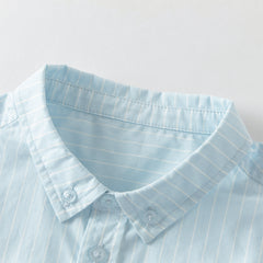Dave&Bella Summer Toddler Boys Fashion Blue Striped Breathable Cotton College-style Shirts