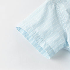 Dave&Bella Summer Toddler Boys Fashion Blue Striped Breathable Cotton College-style Shirts