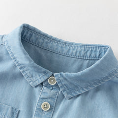 Dave&Bella Toddler Boys Summer Fashion Denim Blue Short Sleeve Casual Versatile Shirts
