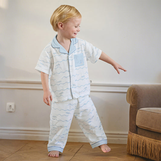 Dave&Bella Toddler Boys Summer Sea Blue Lightweight Indoor Comfortable Pajamas