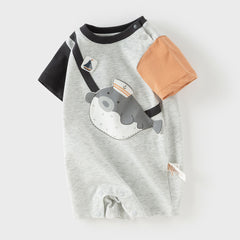Dave&Bella Baby Boys Summer Cute Cartoon Print Short Sleeve Stretchable Soft Rompers