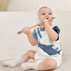 Dave&Bella Baby Boys Summer Cute Cartoon Print Short Sleeve Stretchable Soft Rompers