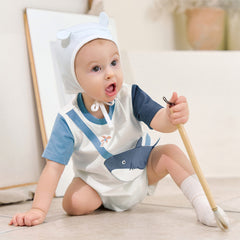 Dave&Bella Baby Boys Summer Cute Cartoon Print Short Sleeve Stretchable Soft Rompers