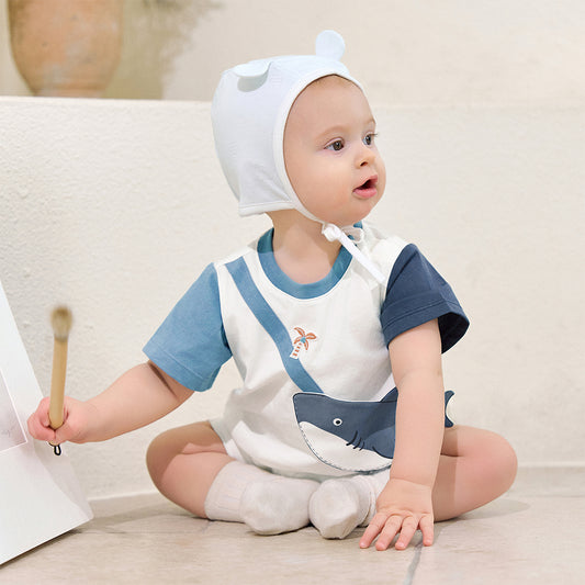 Dave&Bella Baby Boys Summer Cute Cartoon Print Short Sleeve Stretchable Soft Rompers