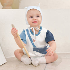 Dave&Bella Baby Boys Summer Cute Cartoon Print Short Sleeve Stretchable Soft Rompers