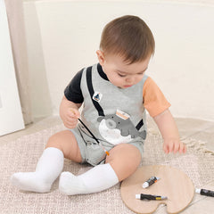 Dave&Bella Baby Boys Summer Cute Cartoon Print Short Sleeve Stretchable Soft Rompers