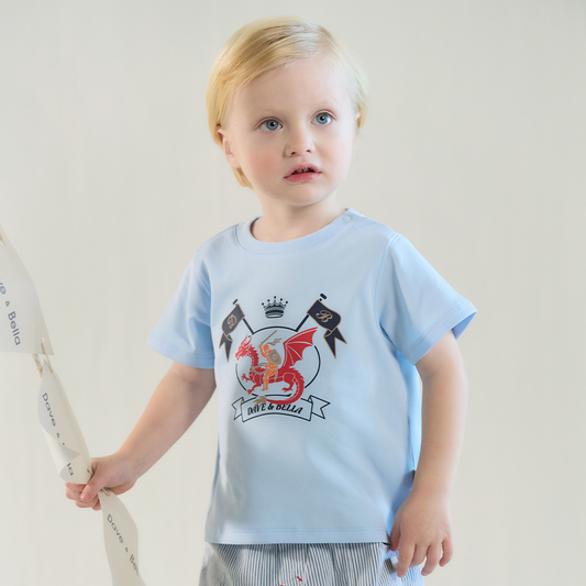 Dave&Bella Summer Toddler Boys Sky Blue Short Sleeve Lightweight Casual T-shirts