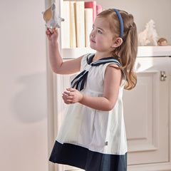 Dave&Bella Summer Toddler Girls White Preppy Soft Sleeveless Naval Collar Dress