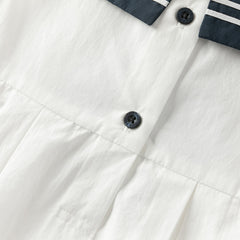 Dave&Bella Summer Toddler Girls White Preppy Soft Sleeveless Naval Collar Dress