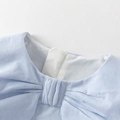 Dave&Bella Summer Toddler Girls Blue White Striped Round Collar Soft Casual Birthday Dress