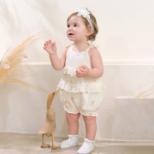 Dave&Bella Summer Baby Girls Floral Print Adorable Cotton Soft Casual Lightweight Romper