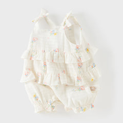 Dave&Bella Summer Baby Girls Floral Print Adorable Cotton Soft Casual Lightweight Romper