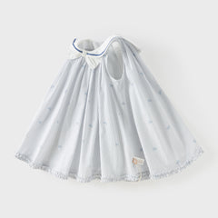 Dave&Bella Summer Toddler Girls Bow Print White Blue Striped Party Soft A-line Dress