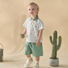 Dave&Bella Summer Toddler Boys Green/Print Comfortable Casual Straight-leg Wide Shorts