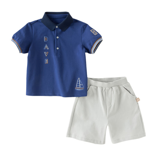 Dave&Bella Summer Toddler Boys Daily Blue Polo Collar Comfortable Outfit Sets