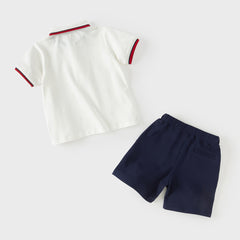Dave&Bella Summer Toddler Boys College-style White Polo Collar Stretchable Outfit Sets
