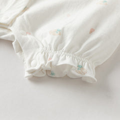 Dave&Bella Summer Baby Girls White Rabbit Print Cotton Breathable Soft Romper(Headband)