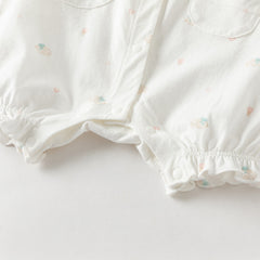 Dave&Bella Summer Baby Girls White Rabbit Print Cotton Breathable Soft Romper(Headband)