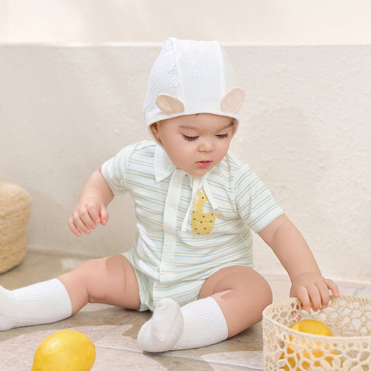 Dave&Bella Summer Baby Boys Yellow White Striped Cute Giraffe Print Soft Rompers