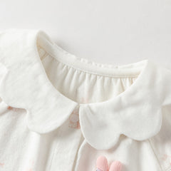 Dave&Bella Summer Baby Girls White Pink Rabbit Lightweight Cotton Cute Doll Collar Romper