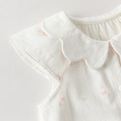 Dave&Bella Summer Baby Girls White Pink Rabbit Lightweight Cotton Cute Doll Collar Romper